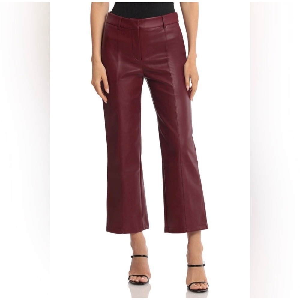 7 For All Mankind Jeans Faux Leather Cropped Straight Leg Pants Burgundy XS‎